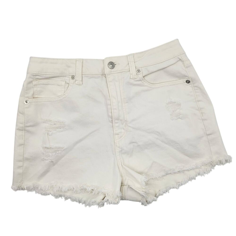 American Eagle Shorts Women's 6 White High Rise Mom Distressed Super Stretch